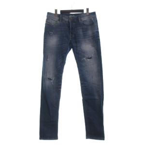 デニムパンツ ジーンズ リペア加工 コットン 青 ブルー 31