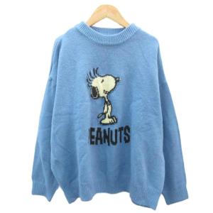 × PEANUTS ニット セーター S オーバーサイズ 青 ブルー クルーネック スヌーピー 長袖 /SM13