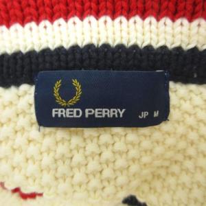 FRED PERRY ニット セーター M オフホワイト Vネック 長袖 /HO43 ECD001