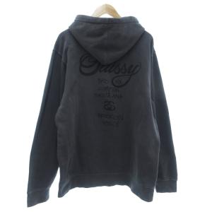 STUSSY パーカー フーディ XL プルオーバー 長袖 ロゴ プリント ダークグレー /ML ECD001