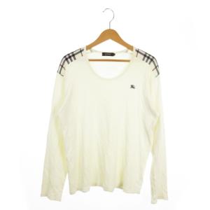 Tシャツ 3 白 アイボリー チェック柄 ラウンドネック 長袖 /MN29 ECD001