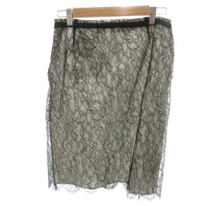 RED VALENTINO REDVALENTINO 美品 タイトスカート 42 黒 ブラック レース柄 花モチーフ装飾 スカラップヘム ひざ丈 /HW ECD001