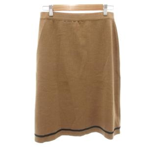 FENDI 美品 タイトスカート ウール 46 茶 ブラウン イージー 裾ライン ニット ひざ丈/HW ECD001