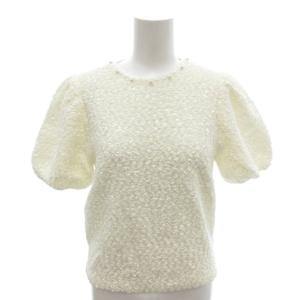 美品 カットソー 34 アイボリー 半袖 パフスリーブ パール装飾 タオル生地/HW ECD001