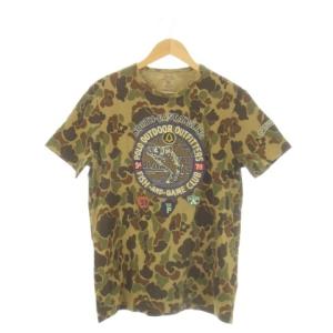 半袖Tシャツ クルーネック 丸首 カモフラ 迷彩柄 アウトドアデザイン フィッシング L カーキ /CK12