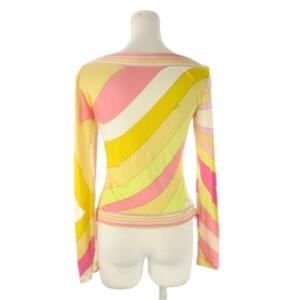 Emilio Pucci シルクカットソー Vネック 長袖 プッチ柄 総柄 34 ピンク /CK51 ECD001