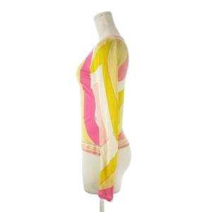 Emilio Pucci シルクカットソー Vネック 長袖 プッチ柄 総柄 34 ピンク /CK51 ECD001