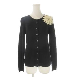 CHEAP AND CHIC カーディガン ニット クルーネック 丸首 長袖 コサージュ付き 黒 ブラック