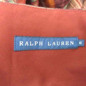 RALPH LAUREN フレアスカート ロング丈 マキシ丈 チェック柄 リネン 麻 6 茶 /SY54 ECD001
