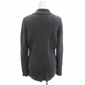 Salvatore Ferragamo 美品 ヴァラボタン ニットポロシャツ ウール S ダークグレー リブニット 長袖/HW ECD001