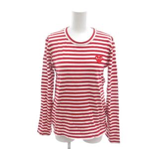 長袖Tシャツ カットソー  L 赤 レッド 白 ホワイト ボーダー柄 ラウンドネック 長袖 ハートワッペン