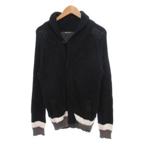 美品 カーディガン ニット ショールカラー ボーダー柄 52 黒 ブラック /SJ ECD001