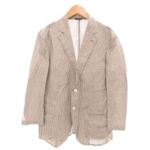 美品 テーラードジャケット ストライプ柄 シングル 50 茶色 /SJ ECD001