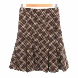 美品 フレアスカート チェック柄 ひざ丈 茶色 ブラウン 36 /SJ ECD001