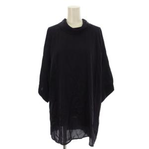 ワンピース ひざ丈 絹 シルク 38 紺 ネイビー ボトルネック ドルマンスリーブ 七分袖 /LP GY58