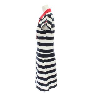 MUNSINGWEAR ワンピース ひざ丈 ポロシャツ  M 紺 ネイビー 白 ホワイト ボーダー柄 半袖 赤い襟 /GP GY58