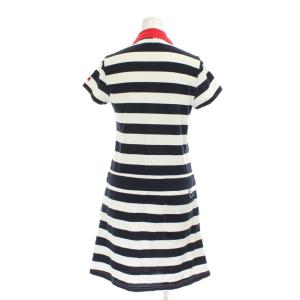 MUNSINGWEAR ワンピース ひざ丈 ポロシャツ  M 紺 ネイビー 白 ホワイト ボーダー柄 半袖 赤い襟 /GP GY58