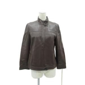 フェイクレザージャケット ライダースジャケット 上着 ミドル丈 38 茶 ブラウン スタンドカラー /SM44
