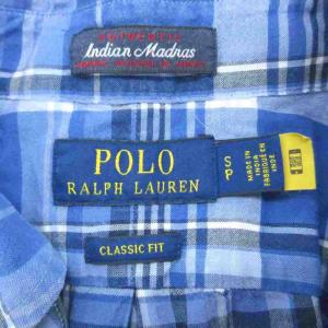 POLO RALPH LAUREN カジュアルシャツ 長袖 チェック柄 ボタンダウン S ブルー /SY54 ECD001