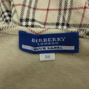 BURBERRY BLUE LABEL Tシャツ カットソー 七分袖 38 ベージュ チェック柄 ロゴ刺? リボン /MA14 ECD001