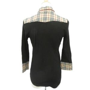 BURBERRY BLUE LABEL リブニットポロシャツ 38 黒 ブラック ノバチェック柄 長袖 /YS57 ECD001