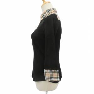 BURBERRY BLUE LABEL リブニットポロシャツ 38 黒 ブラック ノバチェック柄 長袖 /YS57 ECD001