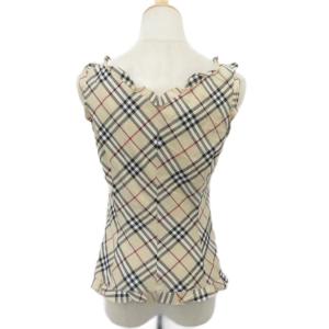 BURBERRY BLUE LABEL カットソー 38 ベージュ ノースリーブ Vネック ノバチェック柄 フリル /YS58 ECD001