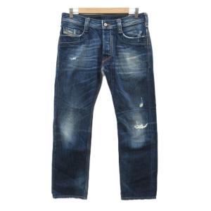 TIMMEN デニムパンツ ジーンズ ストレート W31 L30 紺 ダメージ加工 ボタンフライ /HO11
