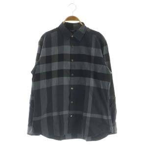 チェックシャツ L グレー ネイビー