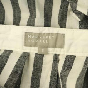 MARGARET HOWELL ストライプ ロングスカート フレア ギャザー 2 グレー /MY OS ECD001