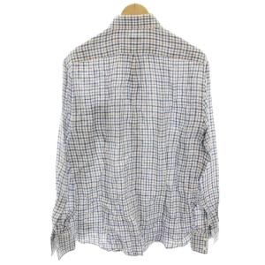 BRUNELLO CUCINELLI カジュアルシャツ チェック 長袖 麻 リネン S 青 ブルー 白 ホワイト /HN ECD001