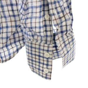 BRUNELLO CUCINELLI カジュアルシャツ チェック 長袖 麻 リネン S 青 ブルー 白 ホワイト /HN ECD001