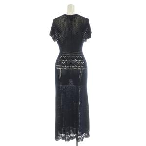 RALPH LAUREN HAND CROCHET シルクニットワンピース クロシェ ロング 半袖 S/P ネイビー /MY OS