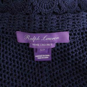 RALPH LAUREN HAND CROCHET シルクニットワンピース クロシェ ロング 半袖 S/P ネイビー /MY OS