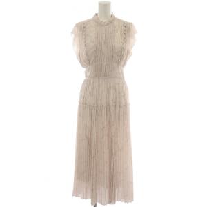 ワンピース 0 ピンクベージュ キャップスリーブ スタンドカラー ロング丈 プリーツ /GG ECC001