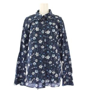 シャツ ブラウス 42 紺 ネイビー 花柄 長袖 レギュラーカラー /BB ECC001