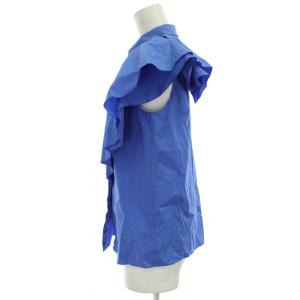 LANVIN シャツ ブラウス 38 青 ブルー レギュラーカラー アシンメトリー袖 無地 /GG ECD001