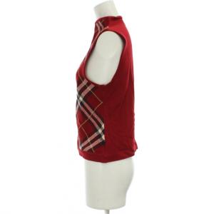 BURBERRY GOLF ニット ゴルフウェア  2 赤 レッド チェック柄 ノースリーブ モックネック /GG ECD001