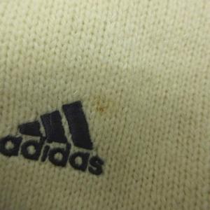 adidas ニットジャケット 上着 スタンドカラー ミドル丈 ウール L オフホワイト ライン ロゴ刺繍 /HO46