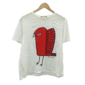 Tシャツ カットソー クルーネック 半袖 プリント 切替 L オフホワイト /HO16 ECD001