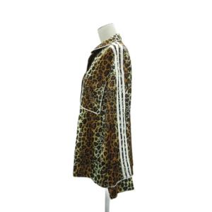 adidas Originals シャツ ブラウス スキッパーカラー 長袖 L 茶色 ブラウン 黒 ブラック ヒョウ柄 レオパード柄 長袖