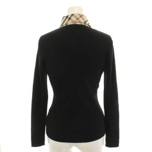 BURBERRY LONDON リブニットシャツカーディガン 長袖 チェック柄切替 1 黒 ブラック ベージュ FB070-613-09