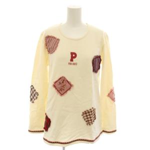 カットソー ロンT Tシャツ 長袖 ロゴプリント パッチワーク L 白 ホワイト 赤 レッド P0191UAL46