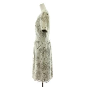 LANVIN COLLECTION ワンピース ひざ丈 半袖 カットレース フェイクスエード 38 ライトグレー 2422335