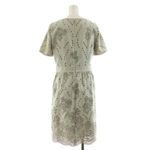 LANVIN COLLECTION ワンピース ひざ丈 半袖 カットレース フェイクスエード 38 ライトグレー 2422335