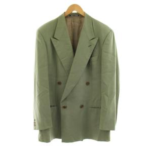 GIORGIO ARMANI ダブルスーツ セットアップ テーラードジャケット パンツ ジップフライ ウール 48 黄緑 /KU ECD001