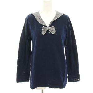 カットソー Tシャツ L 紺 ネイビー セーラーカラー 長袖 衿チェック PO18FUAL51 /HN