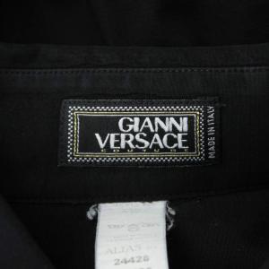 GIANNI VERSACE ドレスシャツ ワイシャツ 46 黒 ブラック 無地 ボタンダウン /GG ECD001