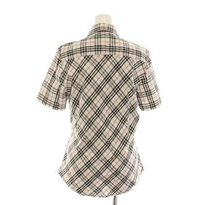 BURBERRY LONDON シャツ ブラウス チェック 半袖 L 薄ピンク 黒 赤 /YM ECD001