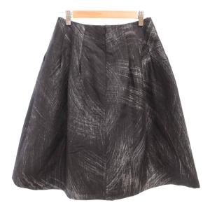 LANVIN フレアスカート 38 黒 ブラック 総柄 ひざ丈 タック /NU GY58